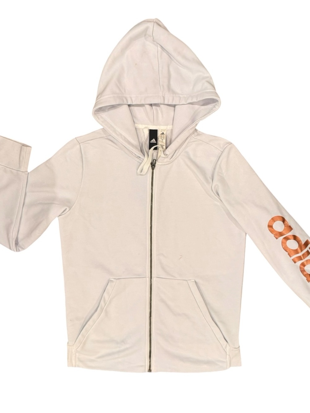 Adidas Kids White Zip-Up Hoodie with Orange Logo